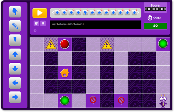 BotLogic game grid showing robot programming challenge