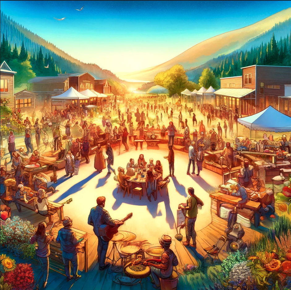 AI-generated event poster for a Rogue Valley community gathering